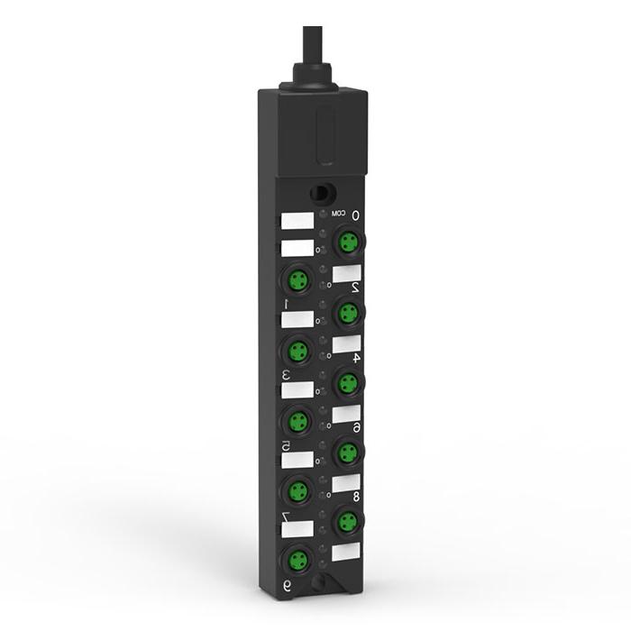M8分线盒、单通道、NPN、10端口一体式、带LED、PUR柔性电缆、黑色护套、23NA11-XXX